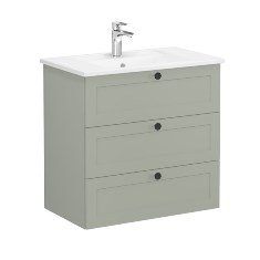 Vitra Root Classic 68924 Lavabo Dolabı, Üç Çekmeceli, 80 Cm, Mat Retro Yeşil, Köşeli Lavabolu